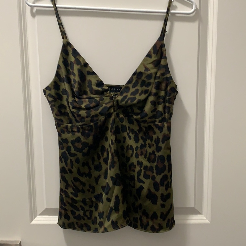Leopard Print Spaghetti Strap Blouse